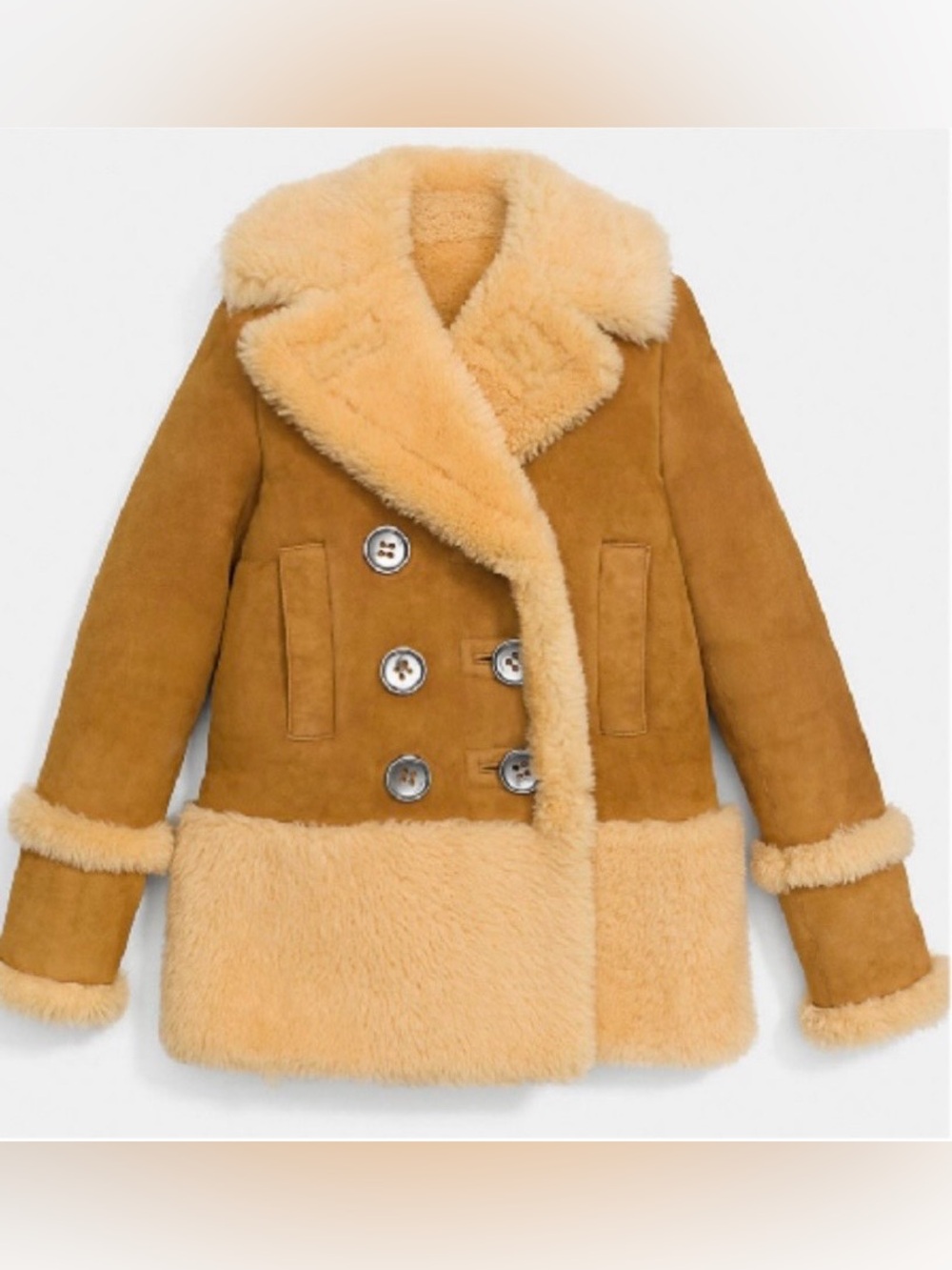 Coach Double-Breasted Pea Coat in Caramel and Cream